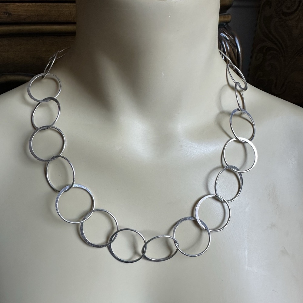 VTG Necklace 20 Inch Circle Link Chain Choker Ring Modernist 925 Sterling 21.9g